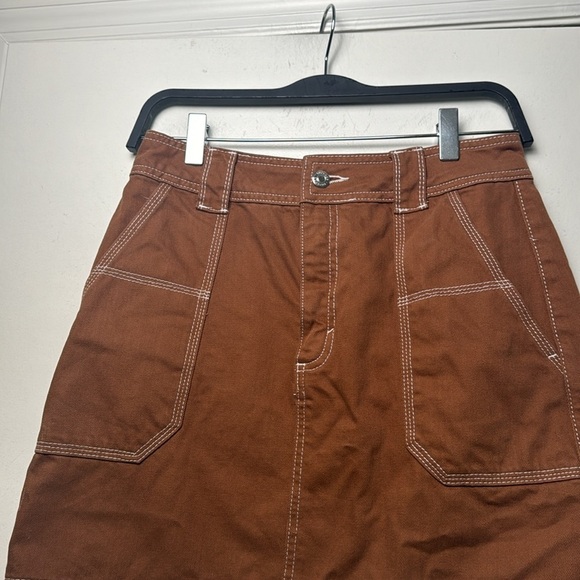 TopShop Toffee Brown Cargo Utility Stitched Cotton Mini Skirt Size 6 - Picture 3 of 8